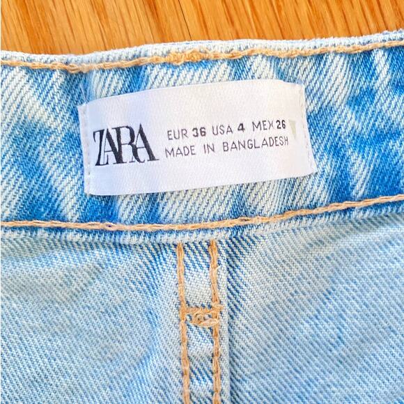 ZARA Wash Blue Denim Distresses Button Fly High Rise Cut Out Style Shorts 4us - Picture 2 of 10